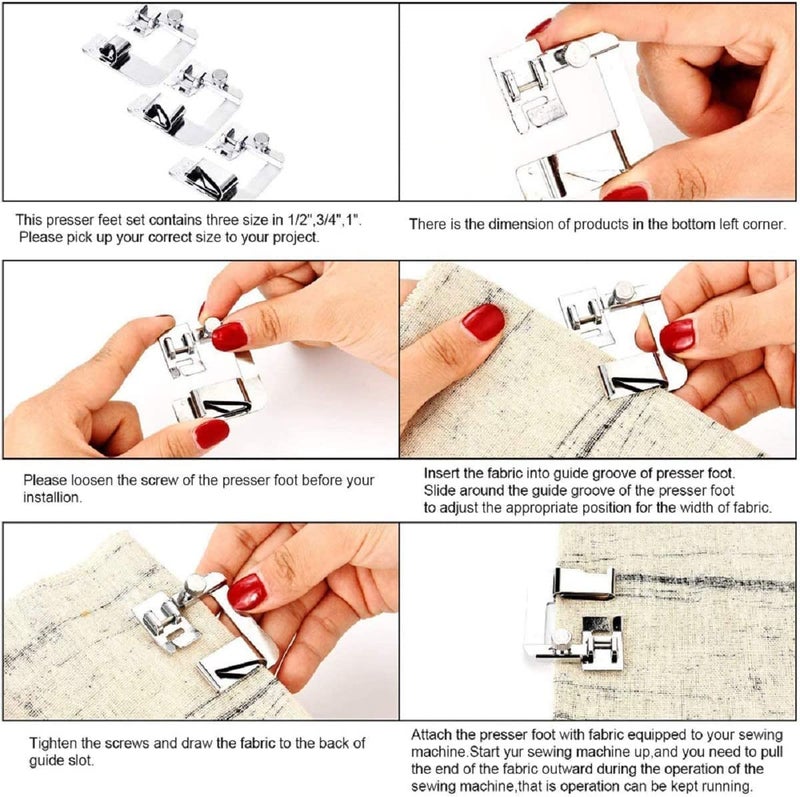 Stormshopping 6 Sizes Rolled Hem Presser Foot, Wide Rolled Hem Foot Set & Narrow Hemmer Foot Set for All Low Shank Snap-On Singer, Brother, Babylock, Euro-Pro, Janome, Kenmore, White, Elna Sewing Machines - Image 4